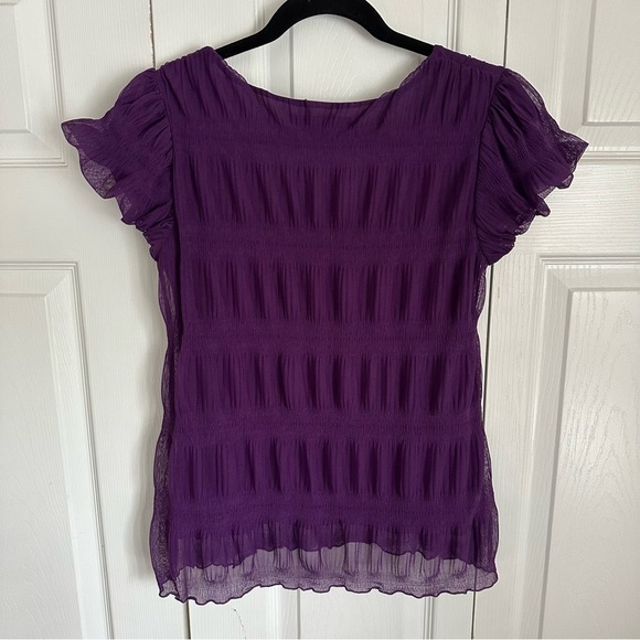 Chadwicks Tops - Chadwicks Womens Purple Mesh Overlay 3D Textured Smocked Top Sz S Corpcore Chic